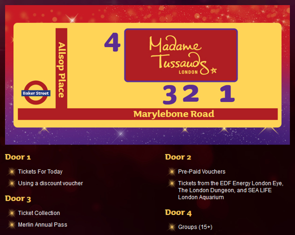 wejścia do Madame Tussauds w Londynie